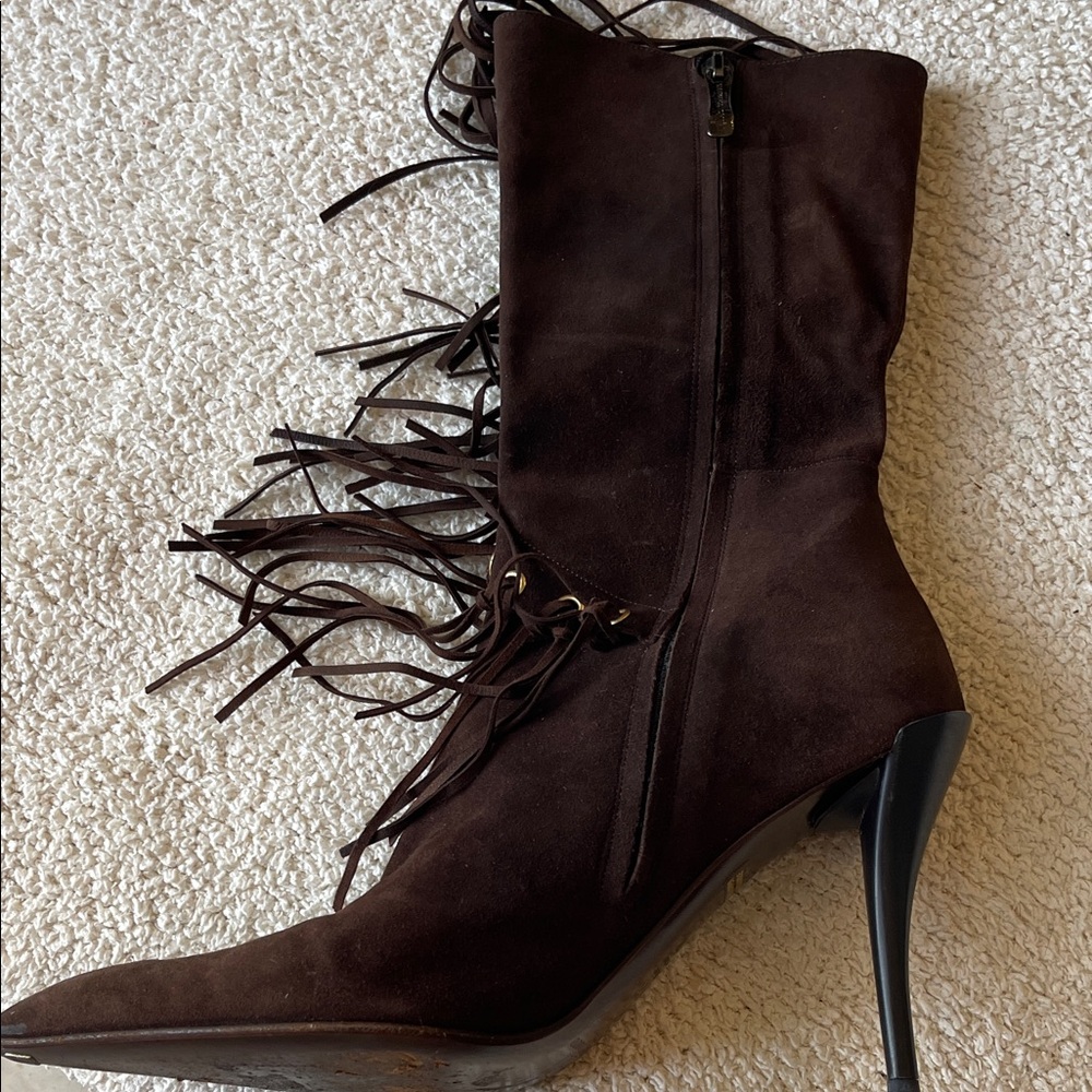 Gianmarco Lorenzi Dark Brown Fringe Heeled Boots - Picture 7 of 10
